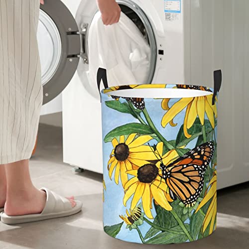 Spring Butterfly Flowers Printed Laundry Hamper Laundrys Basket Waterproof Foldable With Handles Circular Storage Clothes Bag For Bathroom Bedroom Dorm Medium #TOP6