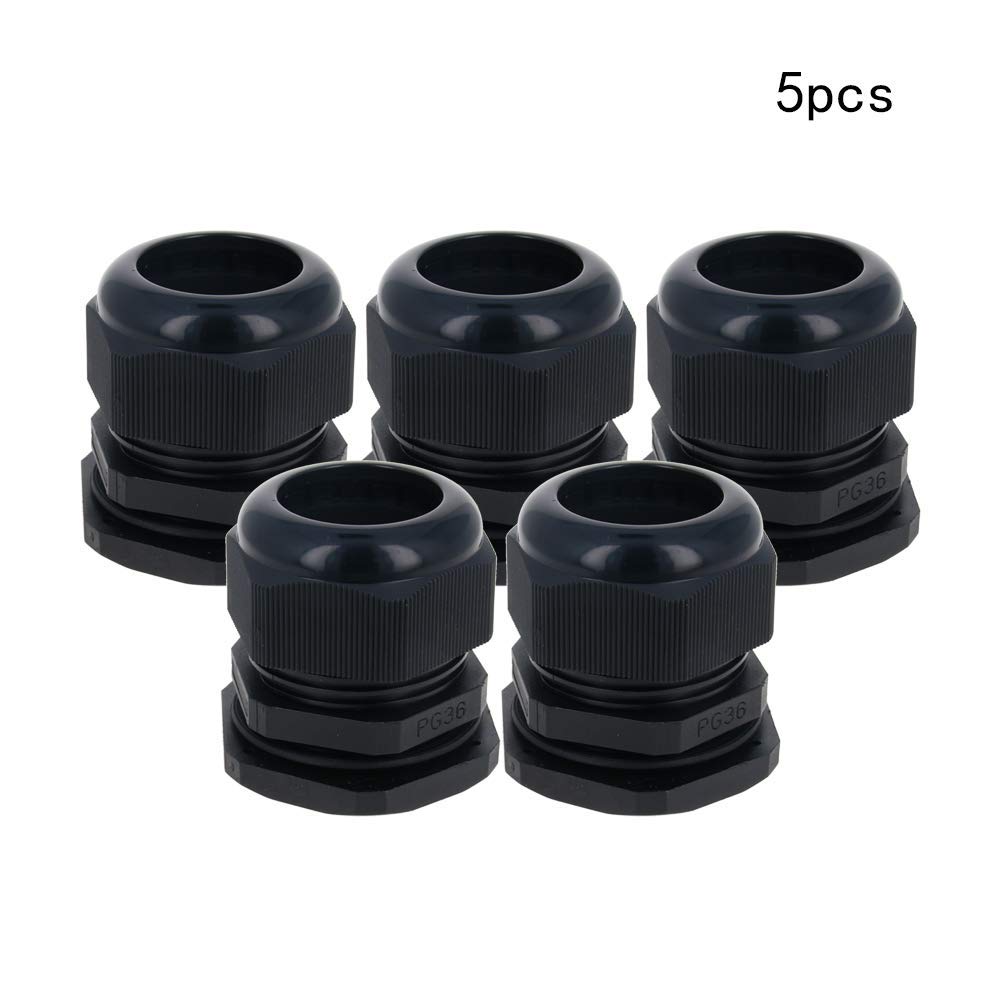 Heyiarbeit Cable Gland - 5 Pack PG36 Plastic Waterproof Adjustable 22-32mm Cable Gland Connectors Cable Gland Joints with Gaskets, Black