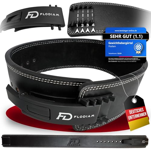 Flodiam Profi Gewichthebergürtel Full Power Design Herren & Damen [Schnellverstell] Hebelverschluss Gym Lifting Belt Fitness Gürtel Büffelleder Weightlifting Powerlifting 8 5cm hoch Schwarz S