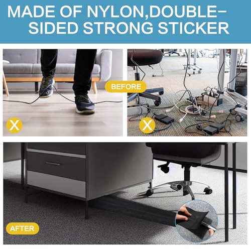 Image of WILLBOND Carpet Cord Cover Cable Protector Floor Cover Cable Protector Management Only for Commercial Office Carpet(295.28 ft,Black)