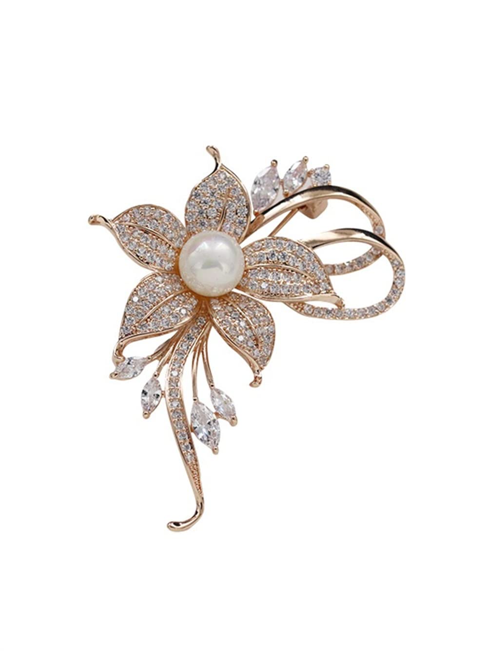 Crysta Rhinestone Flower Brooch for Women - Pearl Brooches Corsage Austrian Crystal Brooch Badge Pin Wedding Party Suitable for Dress Shirt Suit Sweater Coat Jewellery Gift
