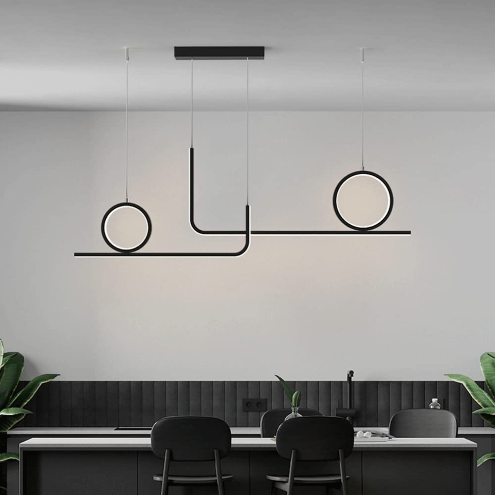 Lámparas colgantes largas de metal con kit de decoración de anillo, lámpara colgante de comedor lineal simple, luz de ambiente LED moderna de 39 W, luces de suspensión de techo de isla de cocina de ti