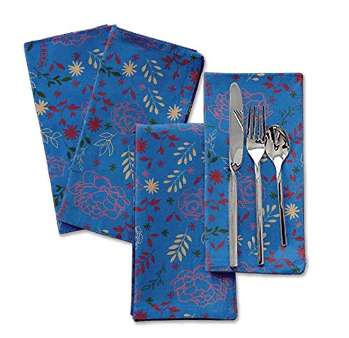 Serviette en lin floral bleu lavable lot de 6 serviettes table - 7