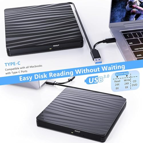 Lecteur CD/DVD Externe Type-C Graveur CD DVD Portable Double Connexion - 6
