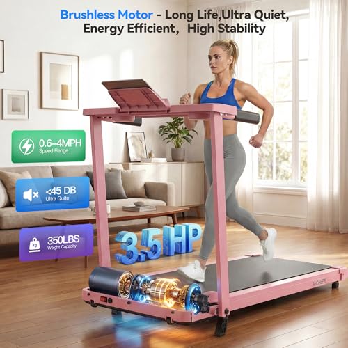 Image of FUNMILY 3.5HP Walking Pad Incline Treadmill with Desk & Handle Bar, Heavy Duty 350 lbs Weight Capacity Portable Treadmill for Home and Office, Remote Control & LED Display