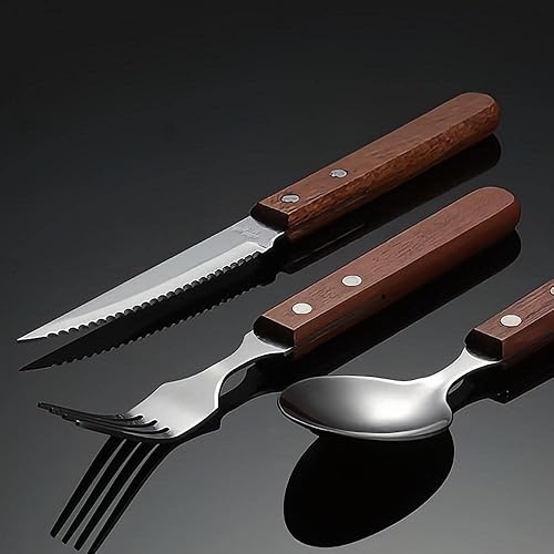 Miniatura 3 de Creative Two Nail - Juego de cubiertos cuadrados de madera para 4 personas, cuchillos de carne de acero inoxidable 304, tenedores y cucharas,