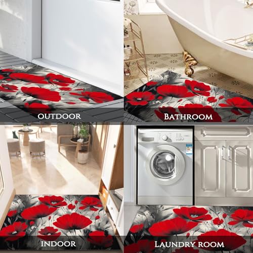 Tapis entrée intérieur 60x90cm fleurs de pavot abstrait lavable - 8
