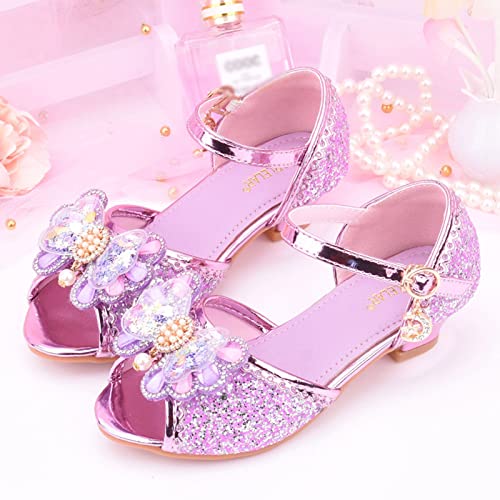 Girls Glitter Sandals Low Heels Shiny Dress Shoes with Bow Part𝐲 Wedding Flower Girl Shoe Toddler Kids Water Shoes2
