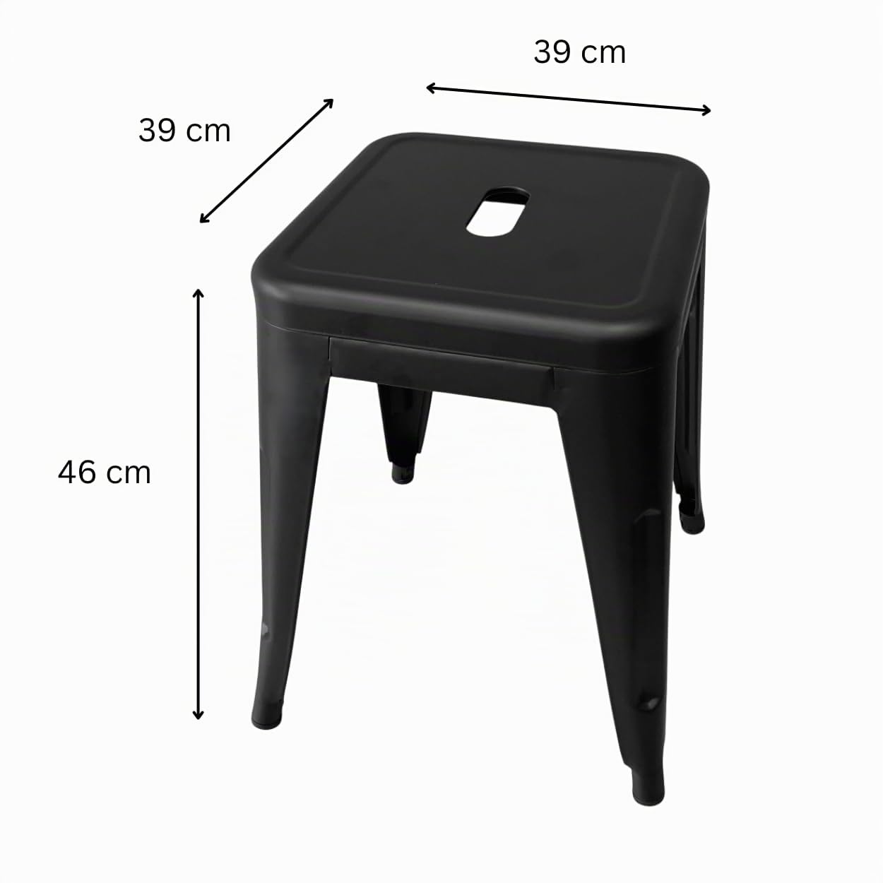 Kirchhoff Kleiner Metallhocker schwarz - stapelbar - Stahlrahmen - 46 cm Höhe - 39 cm Breite - 3,2 kg