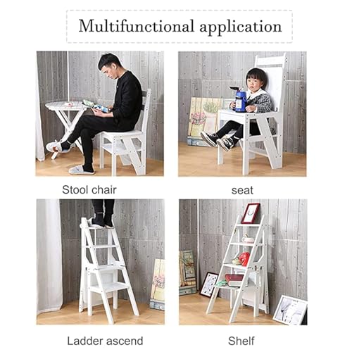 Silla escalera plegable de madera de 4 peldaños para hogar y biblioteca 8