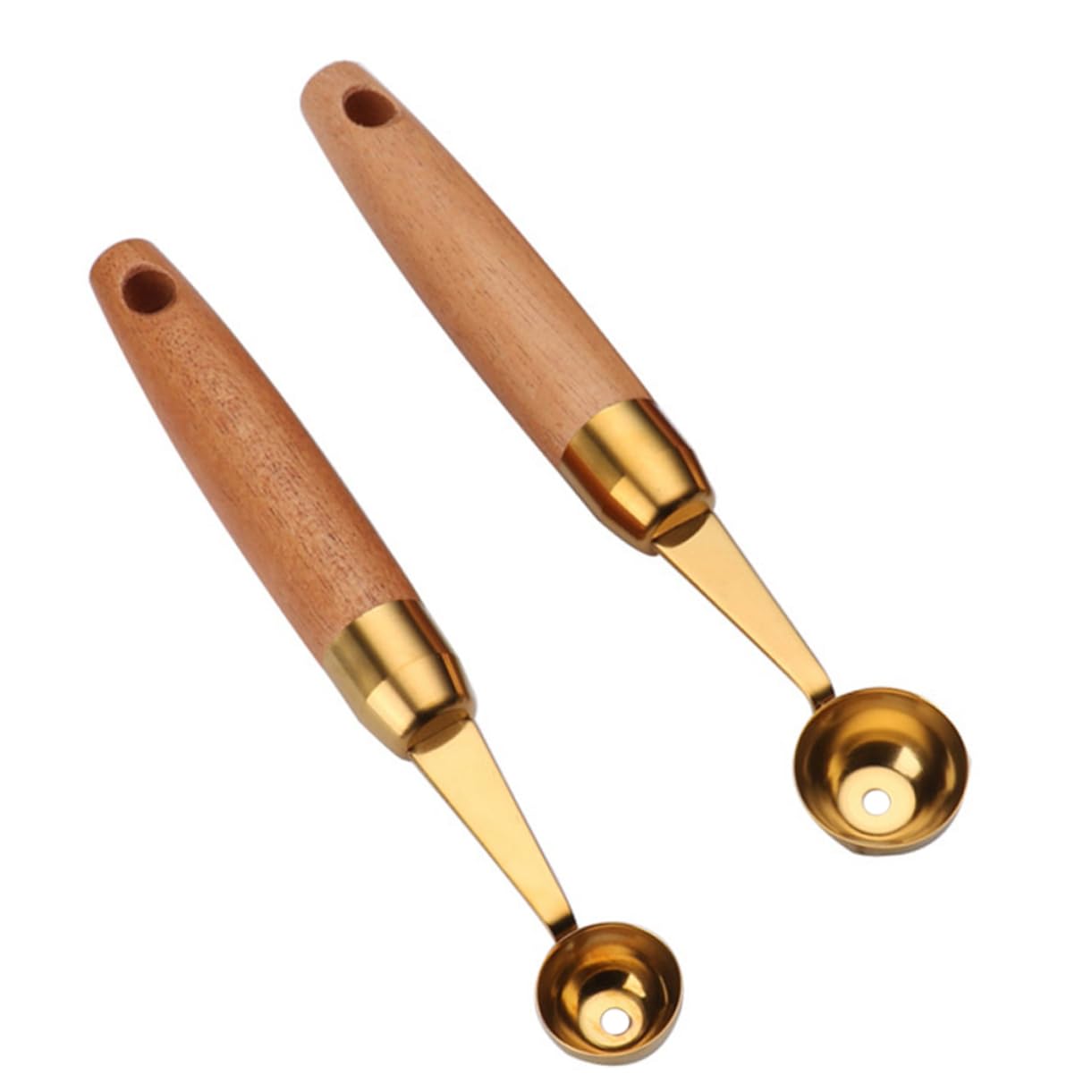 Garneck 2pcs Wooden Handle Fruit Spoons Melon Baller for Watermelon Ice and Fruits and Sapele Kitchen Tools