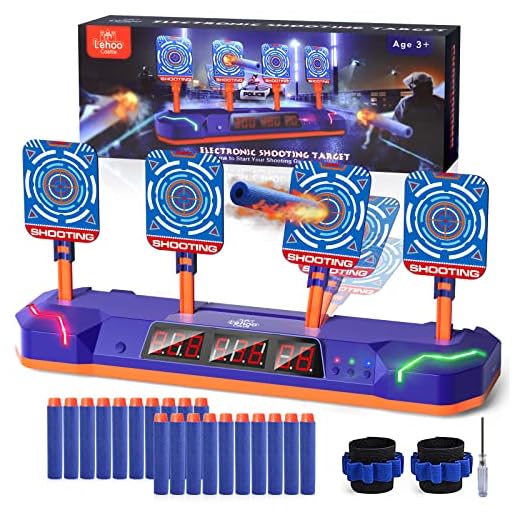 Lehoo Castle Zielscheibe für Nerf Pistole, Sounds, Auto-Reset Nerf Zielscheibe Elektrisch mit 3 Modes, Spielzeug Geschenke für 6 7 8 9 10 Jahre Kinder Jungen(Blau)