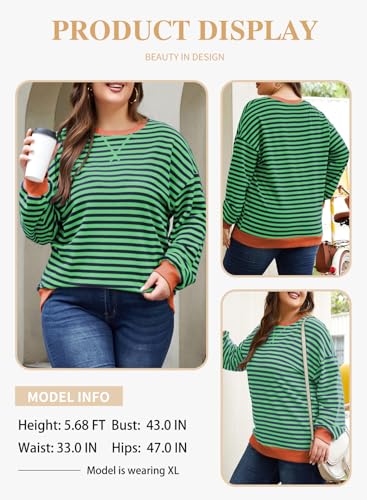 Image of Eytino Women Plus Size Striped Color Block Crewneck Sweatshirt(1X-5X) | Oversized Pullover Tops,Long Sleeve Casual Shirt,Workout & Daily Wear,2026 Fall Fashion Clothes Outfits