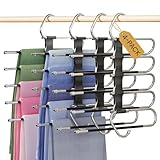 DAMITA Perchas Pantalones Percha Multiple Ahorra Espacio Antideslizantes Plegables 4 Piezas 5 en 1 Negro De Acero Inoxidable Extensible para Pantalones Bufandas Vaqueros Ropa Perchero Vertikaler