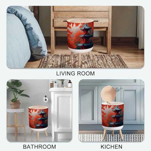 Caneca de basura pequeña con tapa y patas de madera miniatura 7