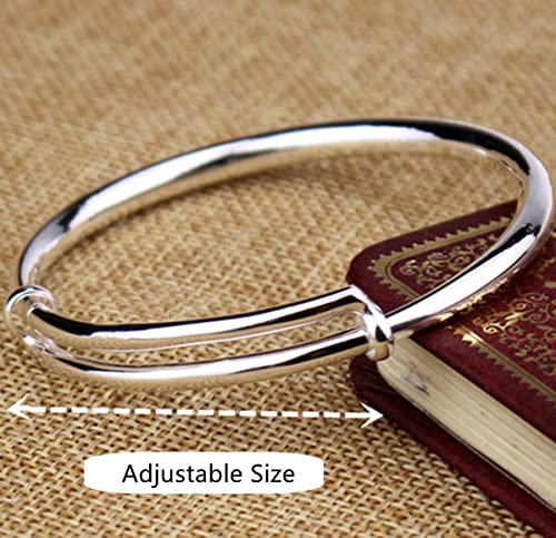 Sterling Silver Bangle Bracelets For Women,Fashion Jewelry Simple Adjustable 925 Silver Cuff Bangles For Women Mom Wife Valentine Mothers Day Gift #TOP2