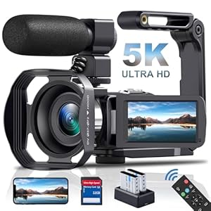 Delmodes Videokamera 5K 64MP Camcorder WiFi 18X Digitalzoom Vlogging Kamera für YouTube, 3.0" IPS Touchscreen IR Nachtsicht Videokamera mit Handstabilisator, 32GB SD-Karte, Fernbedienung, Batterien