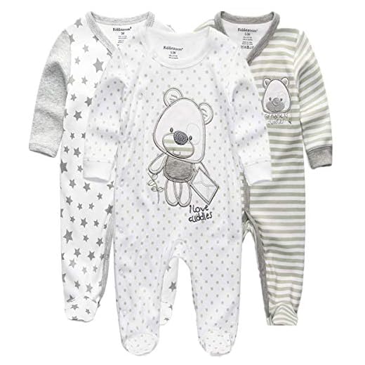 Kiddiezoom - Tutina aderente da neonato, con piedi, in cotone, a maniche lunghe, 3-6 Months