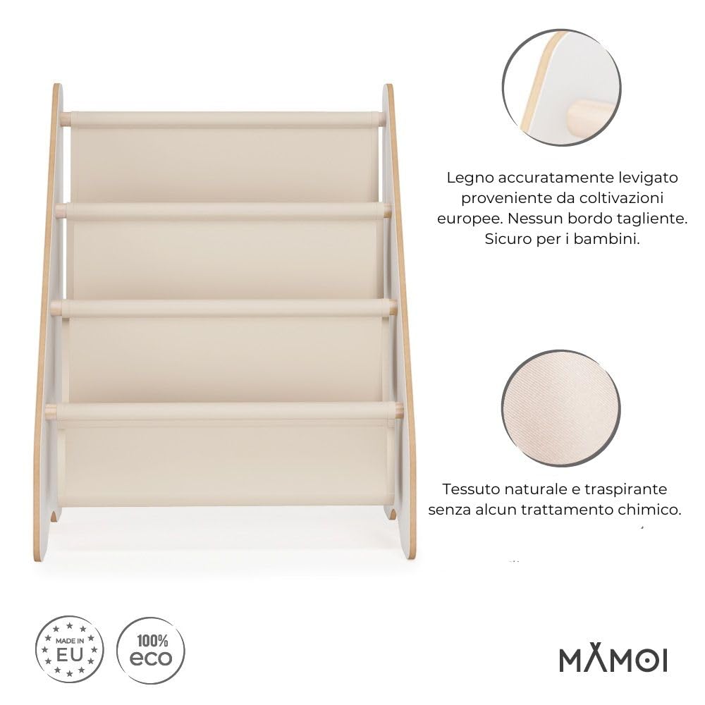 MAMOI® Libreria verticale per bambini, Porta libri in legno naturale, Scaffale librerie bambino, Mobile bambini ana design moderno scandinavo