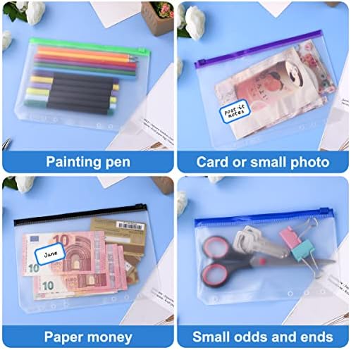 Vicloon Plastic Binder Zipper Folders, A5 Binder Pockets 6 Holes Binder Pockets, 18pcs Budget Binder Pockets Plastic Zipper for Documents Notebooks Cards School Supplies Office Home (Multicolor)