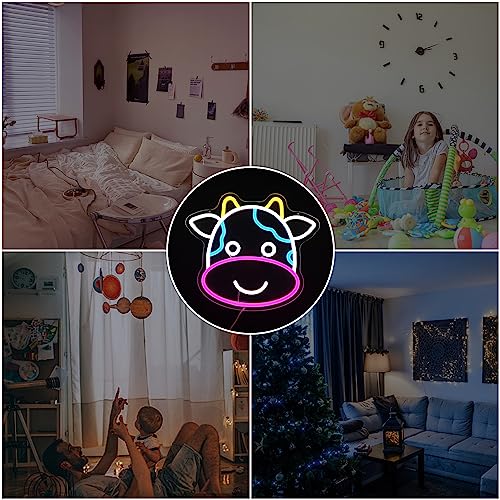 Image of Cow Neon Sign Cute Cow Neon LED Signs for Wall Dimmable Light Up Signs for Kids Room Bedroom Led Lights Sign Decor Animal Night Light Gift for Boys Girls USB Powered