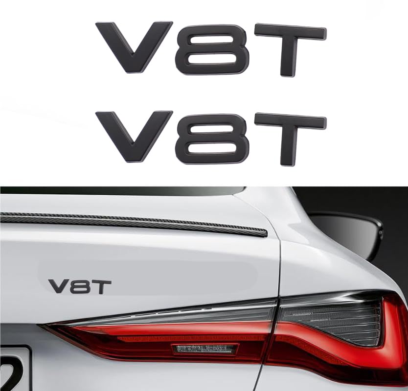 Image of V8T Emblem 3D Metal Badge Car Hood Truck Door Side Rear Trunk Emblem Sticker Decals for RS Sline V8T S3 S4 S5 S6 S7 S8 A4L A5 A6L A3 A4 A7 Q3 Q5 Q7 (Black)