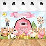 Design ferme : animaux de dessin animé et éléments de ranch, couleurs vives sans exagération, mise au point visuelle.