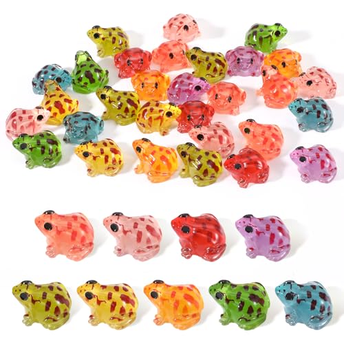 Yolev Resin Frogs 30pcs Mini Frogs Figurines 9 Colors Frog Miniature Statues for Moss Landscape Garden Dollhouse DIY Terrarium Craft Decor