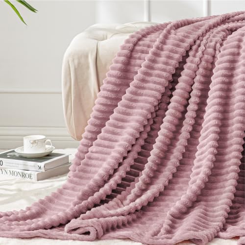 Image of BEDELITE Fleece Throw Blanket for Couch - 3D Ribbed Jacquard Soft and Warm Decorative Fuzzy Blanket - Cozy, Fluffy, Plush Lightweight Berry Purple Throw Blankets for Bed, Sofa, 50x60 inches