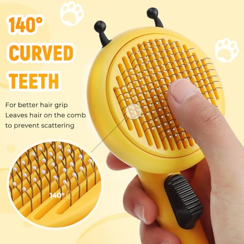 Image of Kyakya Bee-Shaped Self-Cleaning Cat Brush for Shedding - One-Click Hair Removal & Soft Massage Grooming Brush, Washable Deshedding Tool for Cats & Dogs, Suitable for All Coat Types, Yellow