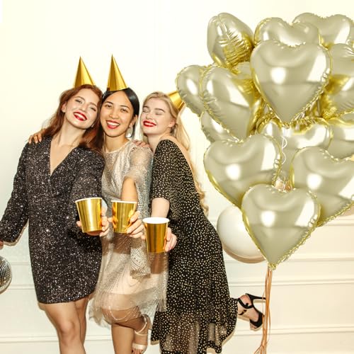 Image of Pastel Gold Heart Balloons - 18 Inch Foil, 10 Pcs Love Balloons for Valentines Day, Birthday, Wedding, Bridal, Baby Shower Decorations