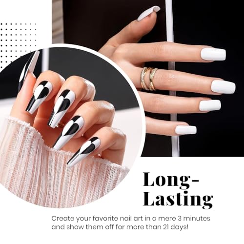 Image of Beetles Black White Gel Polish - Black White Colors Gel Polish Kit 4Pcs Gel with No Wipe Top & Base Coat Nail Kit Soak Off UV LED Lamp Manicure Salon DIY Home
