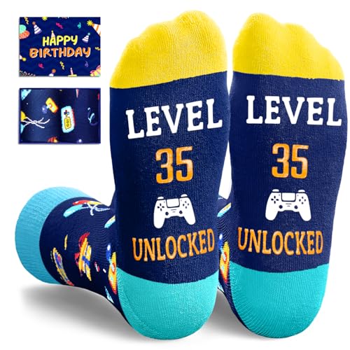 Zmart 35th Birthday Gift for Men - Blue Funny 35 Year Old Socks Level 35
