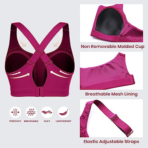 Image of CRZ YOGA Zip Front Cross Back Sports Bras | Molded Cups, Medium to high Support, Training, Adjustable Convertible Straps, Hook and Eye, for Women
