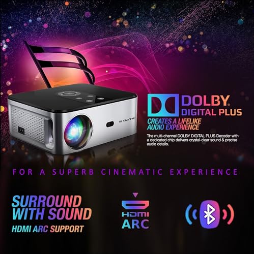 Image of EGate O9 Pro-Zen Projector, Full HD 1080p, 12000 Lumens LED, 4K Support, Android | 1GB-8GB| ARC HDMI | Auto (Focus + Keystone + Tilt + Screen Fit + Obstacle Shift) Dolby, WiFi+BT (EO9025,Black)