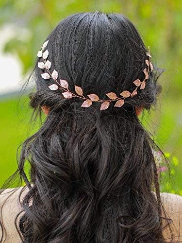 FXmimior Wedding Bridal Crystal Rhinestones Headband Hair Vine Headpiece Women Evening Party Hair Accessories (rose gold)