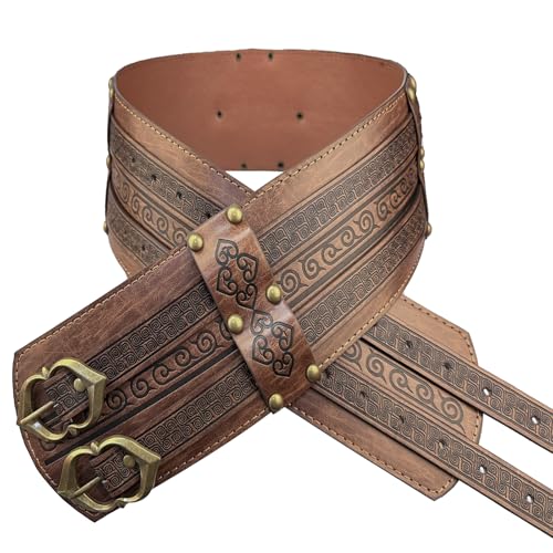 HiiFeuer Viking Wide Belt, Medieval Faux Leather Armor Belt, Knight Corset Belt, LARP Halloween Costume3