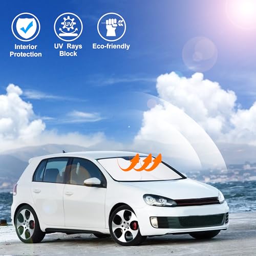 Image of Windshield Sun Shade Custom Fit for 2009-2014 Volkswagen VW Golf /Rabbit /GTI /R32 MK6 5K Accessories Foldable Sunshade Sun Blocker Protect Car from Sun Rays & Heat Damage Keep Car Cooler