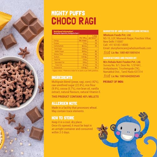 Image of Slurrp Farm Healthy Snacks for Kids | Mighty Puff Choco Ragi, Cheese & Herbs and Tangy Tomato| Not Fried, No Maida | Snack for School Tiffin and Travel-Friendly | 12 x 20g packs