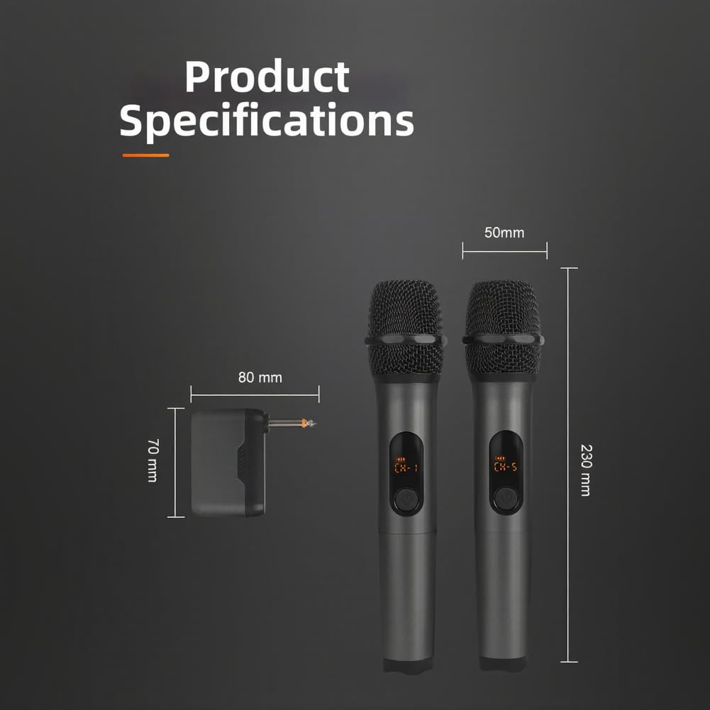 2 microfoni portatili wireless a doppio canale da 2,4 GHz con interfaccia audio da 6,35 mm e riduzione del rumore per karaoke, esibizioni di DJ, servizi religiosi e conferenze