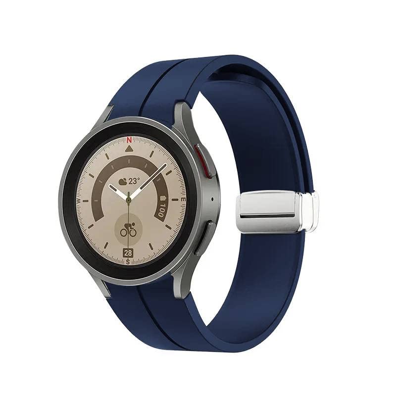 Image of Prolet Silicone Strap with Folding Magnetic Lock Compatible with Samsung Galaxy Watch 4, 40mm /42mm /44mm,Watch 5, 40mm /44mm Watch 5 pro,45mm, Watch 6, 40mm /43mm /44mm Soft Silicone strap (Blue)