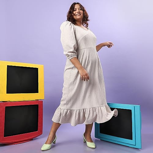 Image of Instafab Plus Women's Sky Blue Ruffle Hem Dress for Casual Wear | Quarter Sleeve | Polyester Fabric | Sweetheart Dress Crafted with Comfort Fit for Everyday Wear (3XL)