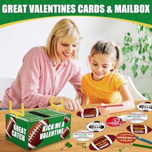 Gloween Valentines Day Boxes and Cards for Kids Classroom School Exchange, Great Valentines Gifts Party Favor Set for Boys Girls - 1 Football Box, 32 Sport Theme Valentine Cards, 1 Teacher Card by Gloween - Image 6
