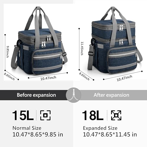 15L-18L Exlifbag Insulated Double Deck Expandable Lunch Bag (Deep Blue) - image 2