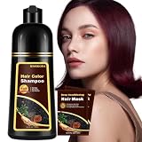 Natural Dark Wine Red Hair Dye Shampoo, 3 IN 1 Burgundy Hair Dye Shampoo, Long Lasting Hair Nourish & Dye for Men Women Root Touch Up, Instant Hair Dye for All Hair Types,16.9 Fl Oz (Dark wine red）
