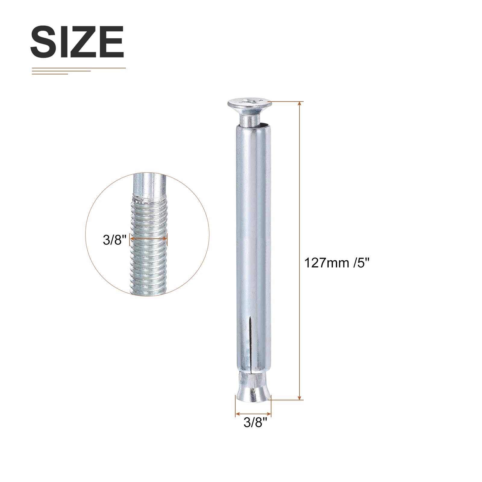DTGN 3/8" x 5" Flat Sleeve Anchors - 50Pack - Good for Concrete Dry Brick Block Walls - Carbon Steel - Silver - Image 2