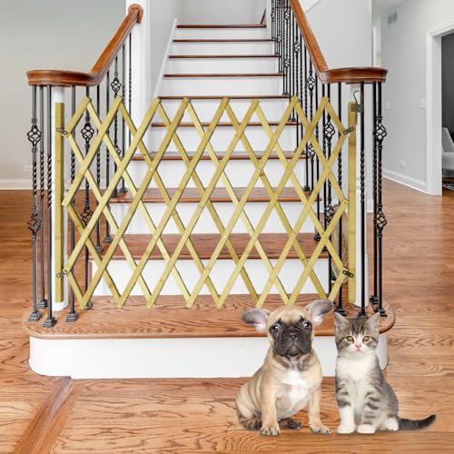 Expandable Wooden Dog Gate Indoor Retractable Pet Fence Accordion Style Freestanding Safety Barrier for Doorways Patio Garden Fits Small to Large Dogs (Large)