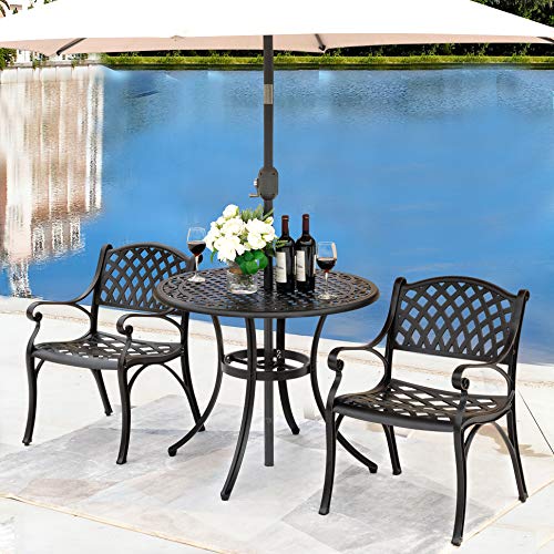 Nuu Garden Cast Aluminum Patio Dining Chairs With Armrests For Indoor Outdoor Bistro Chairs For Balcony, Backyard, Garden, Black With Gold-Painted Edge #TOP6