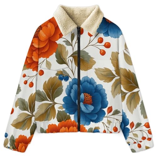 Veste polaire femme à imprimé fleurs vintage beige pour l'hiver