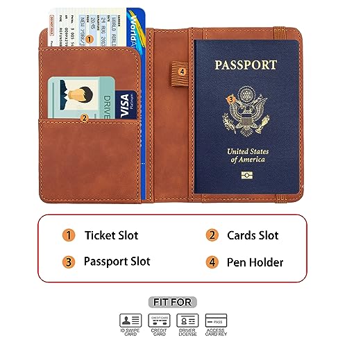 Image of Melsbrinna Premium Leather Passport Holder Covers Case, Waterproof Rfid Blocking Travel Wallet Passport Holder with Pen Holder, Cute Passport Book for Women /Men